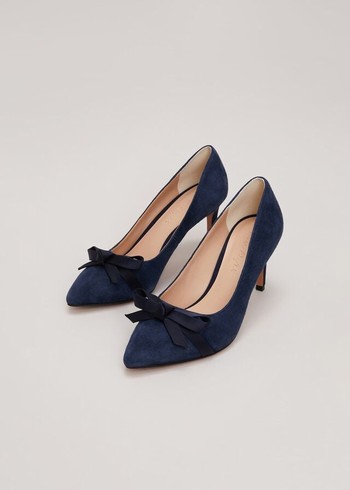 Phase Eight Suede Bow Front Court Heels Navy Australia | CF5782139